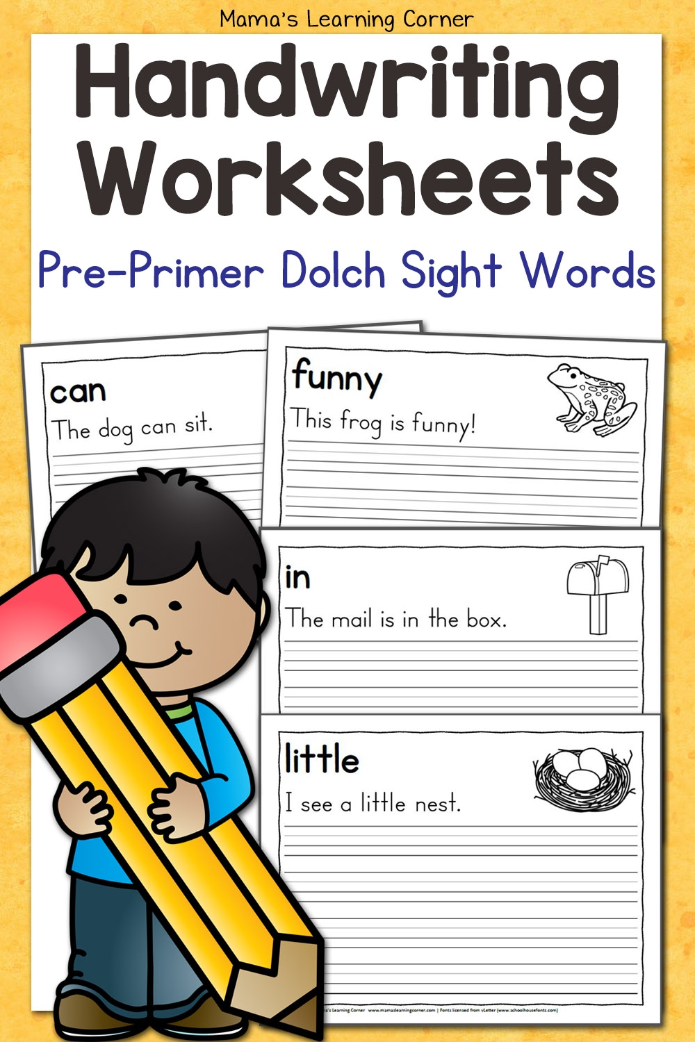 Handwriting Worksheets For Kids Pre Primer Dolch Words Mamas Learning Corner