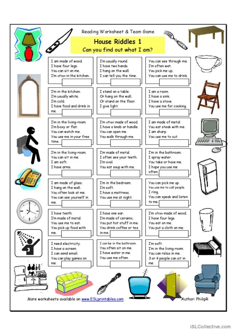 House Riddles 1 Easy English ESL Worksheets Pdf Doc