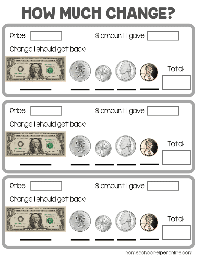 money worksheets free printable