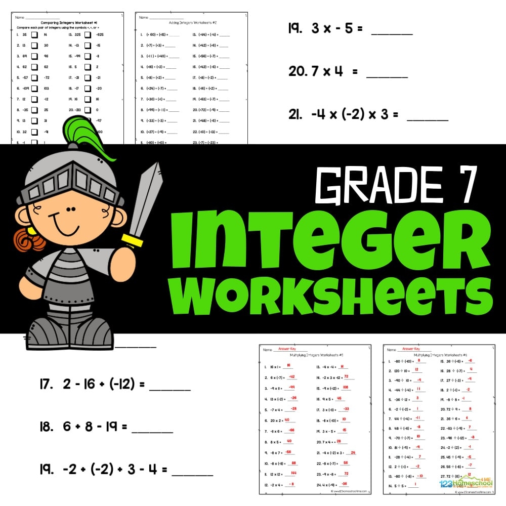 free printable math integer worksheets
