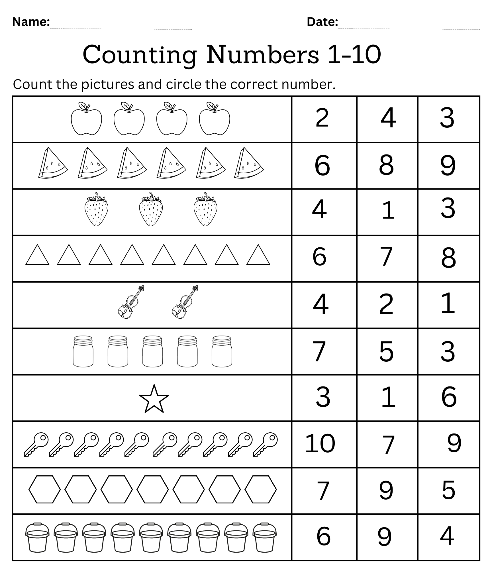 math worksheets for kindergarten printable