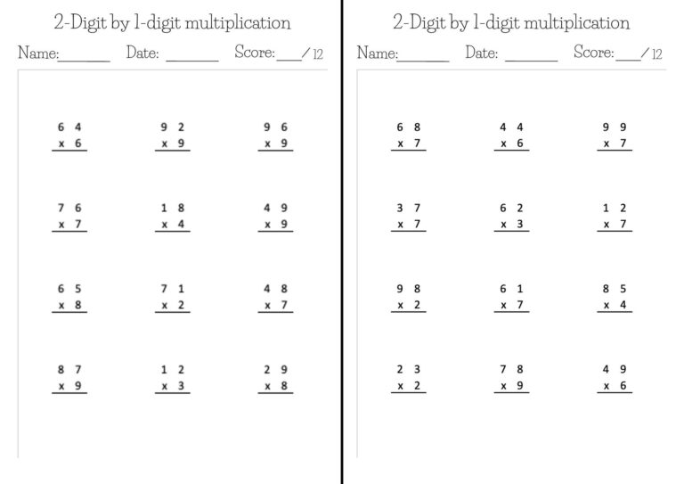Kumon like Math Worksheets Exercise Pages In PDF 2 digit By 1 digit Multiplication Etsy