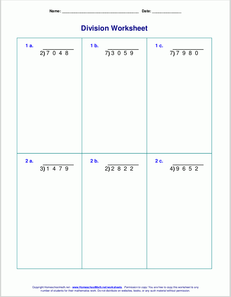division printable worksheets