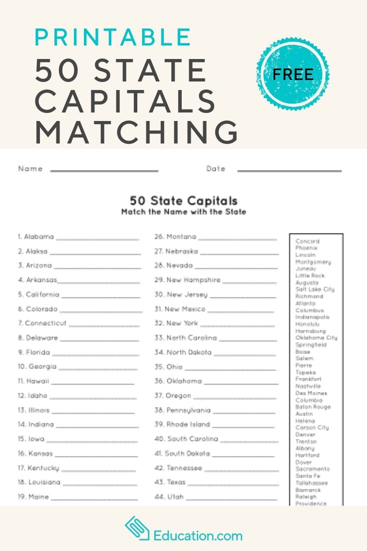 free printable states and capitals worksheets