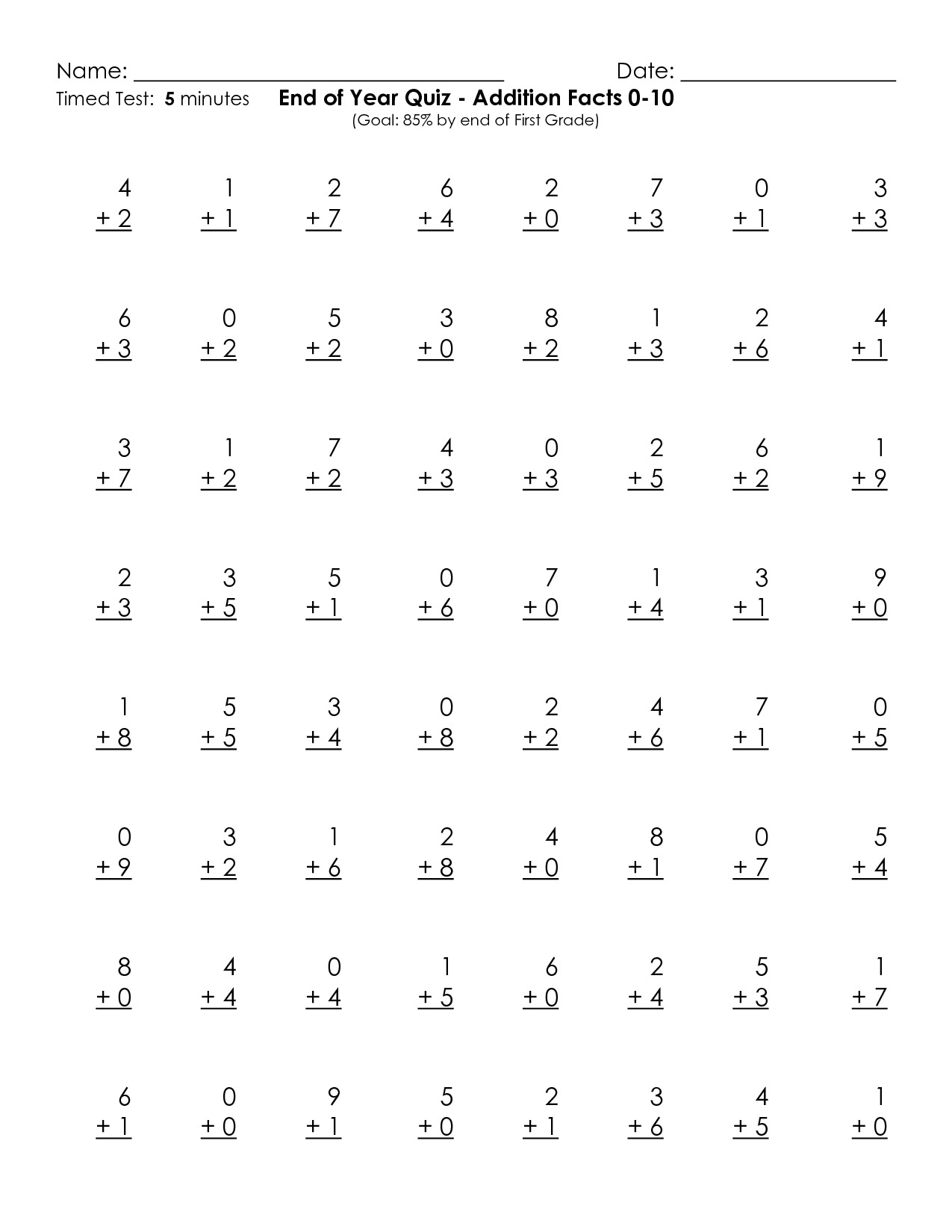 addition math facts worksheets printable