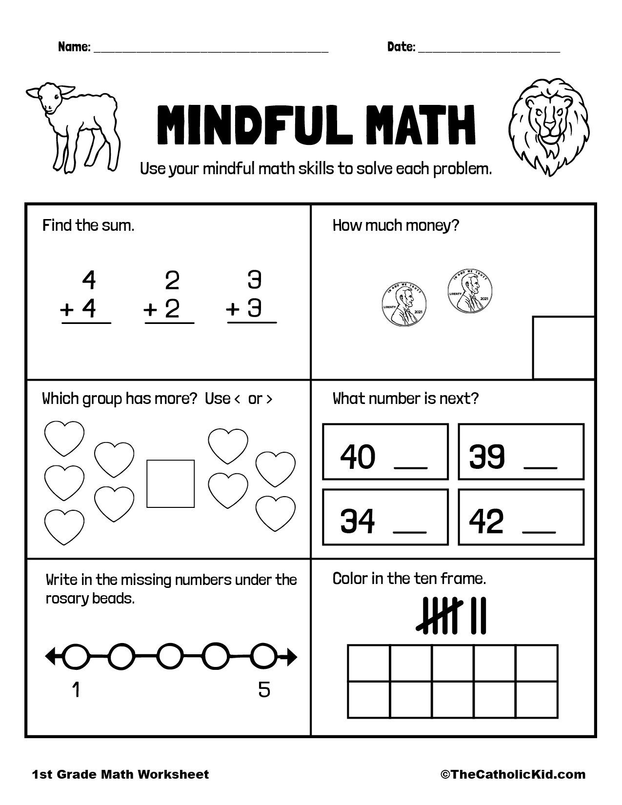 printable math worksheets for 1st grade