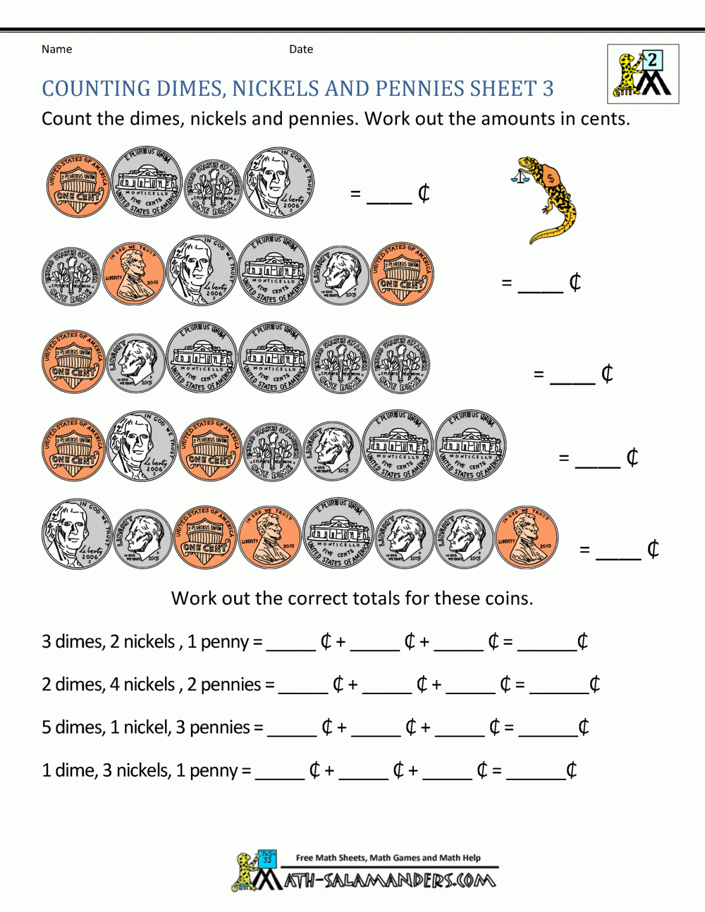free printable money math worksheets
