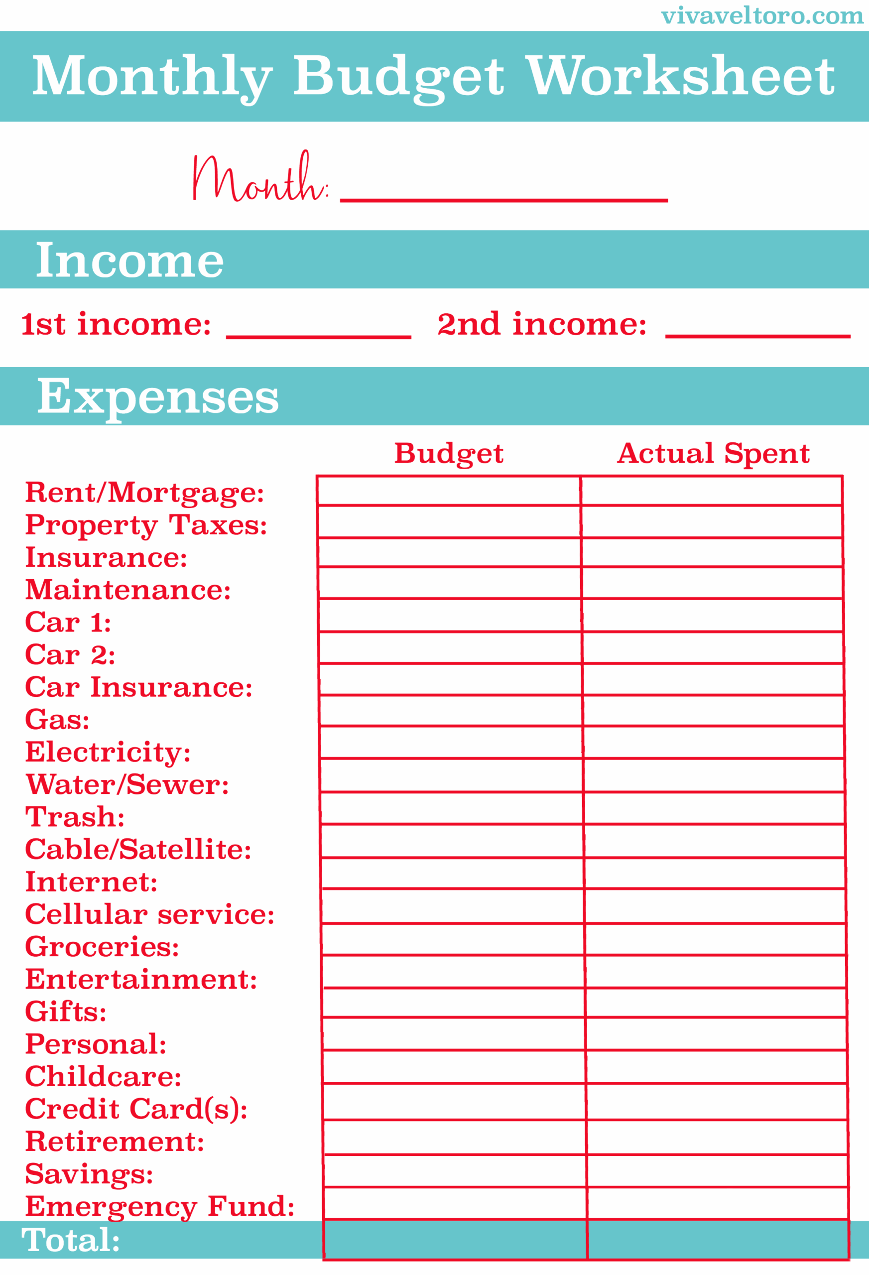 budgeting worksheet printable