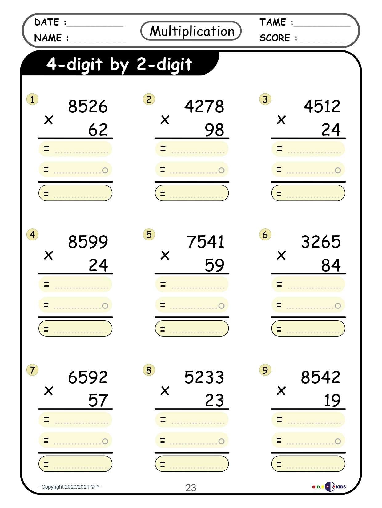 multiplication worksheet free printable