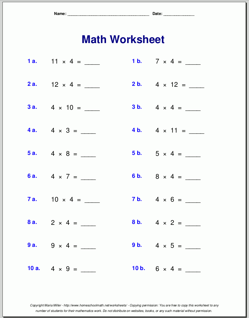 multiplication worksheets free printable