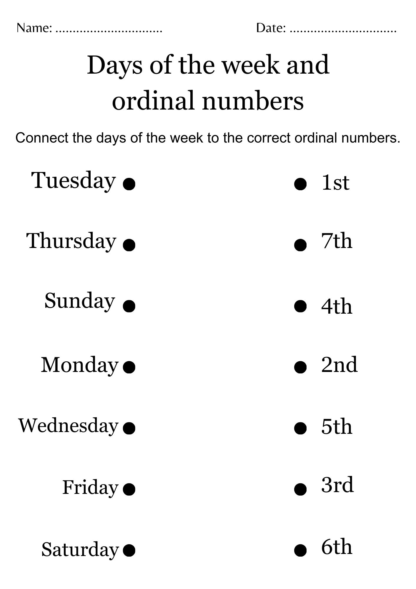 days of the week printable worksheets