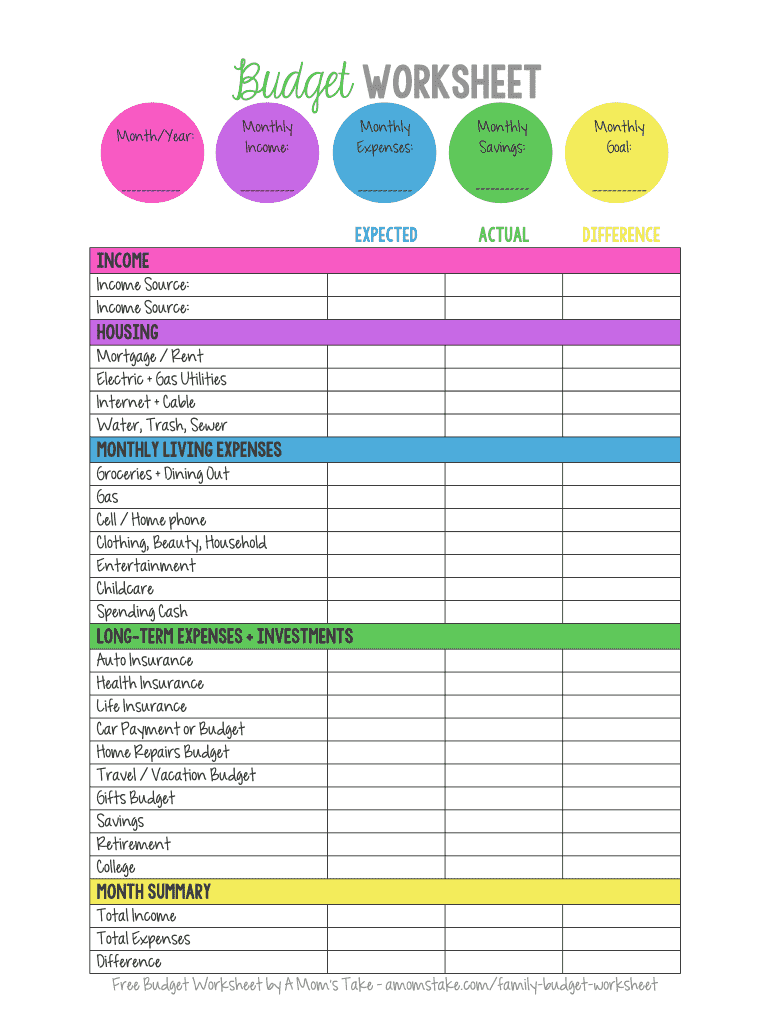 free budgeting worksheets printable