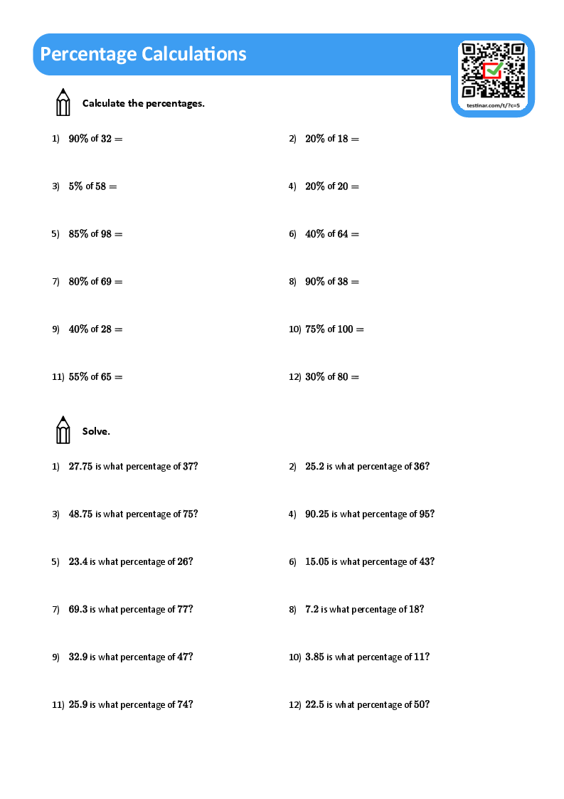 Percentage Calculations Worksheets