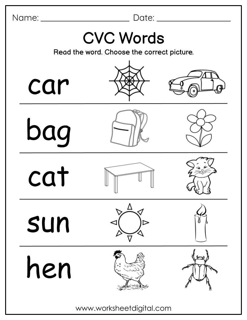 cvc printable worksheets for kindergarten
