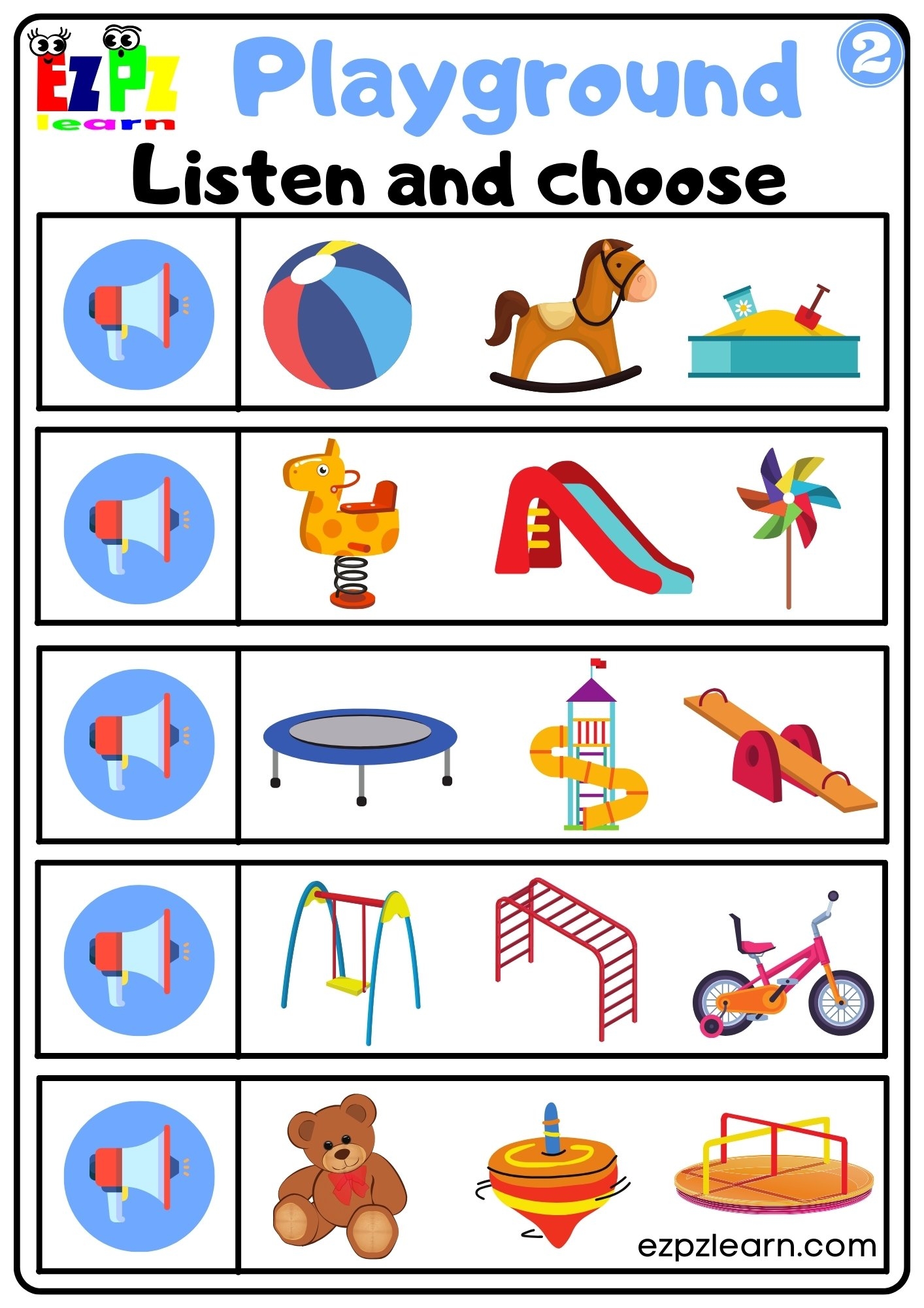 Playground Interactive Vocabulary Worksheet Listen And Choose The Correct Images Activity For Kids And ESL Students G2 Ezpzlearn