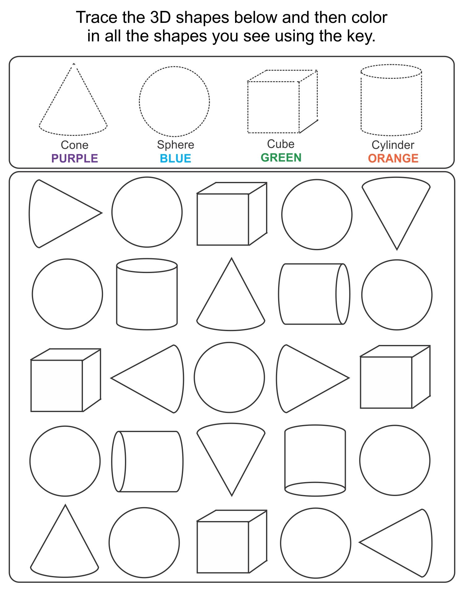 Printable 3D Shapes Worksheets Download
