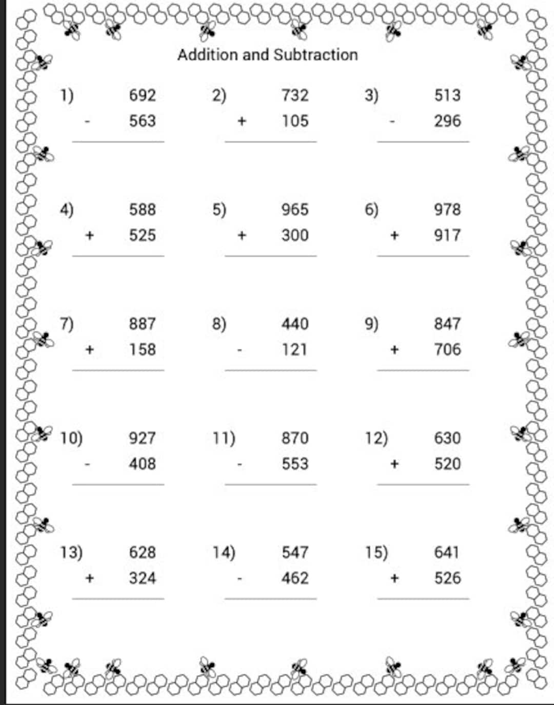Printable Math Worksheets Addition And Subtraction Homeschool Instant Download With Answers Etsy Finland