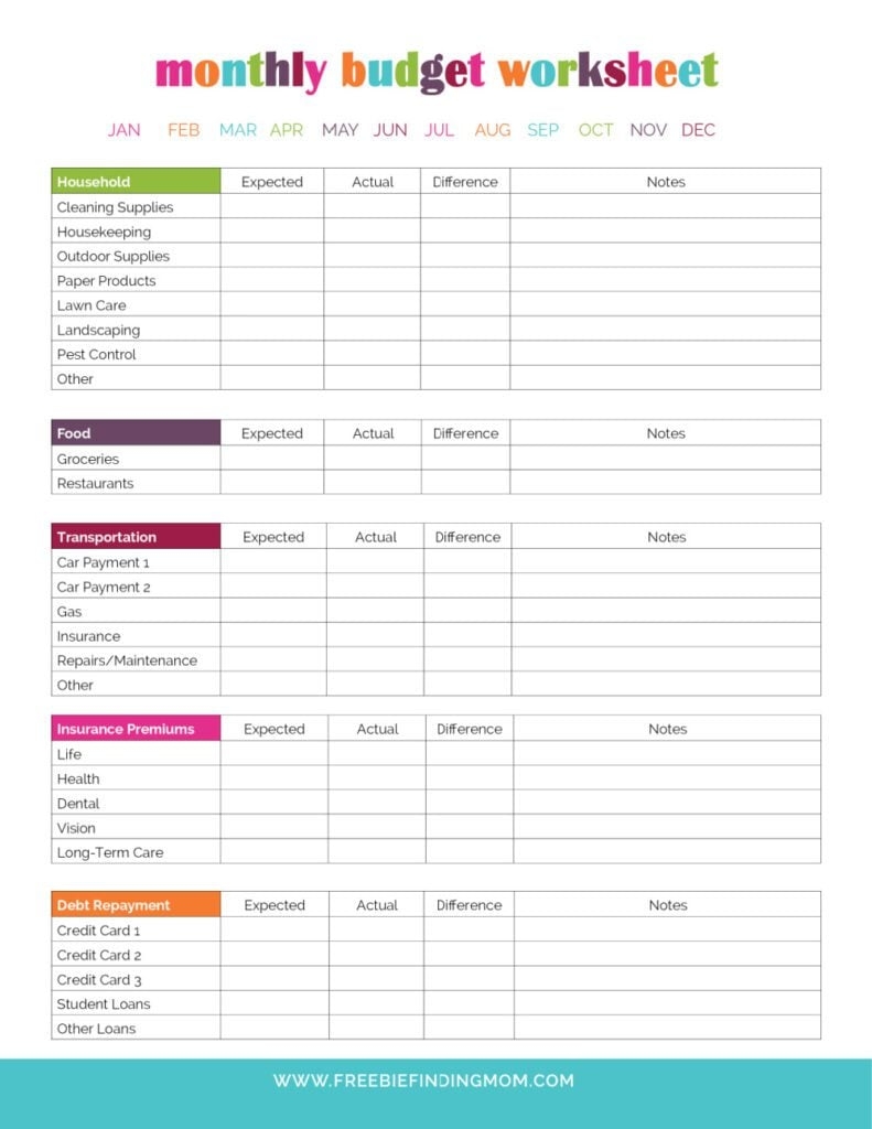 free printable monthly budgeting worksheets