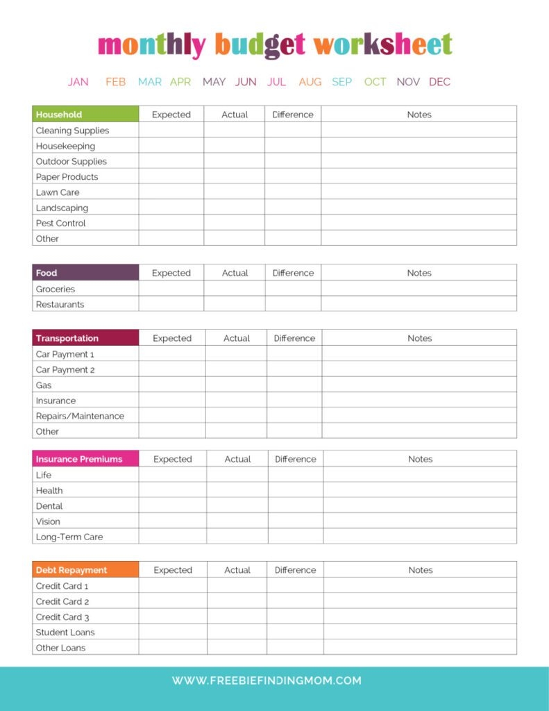 free monthly budget worksheet printable