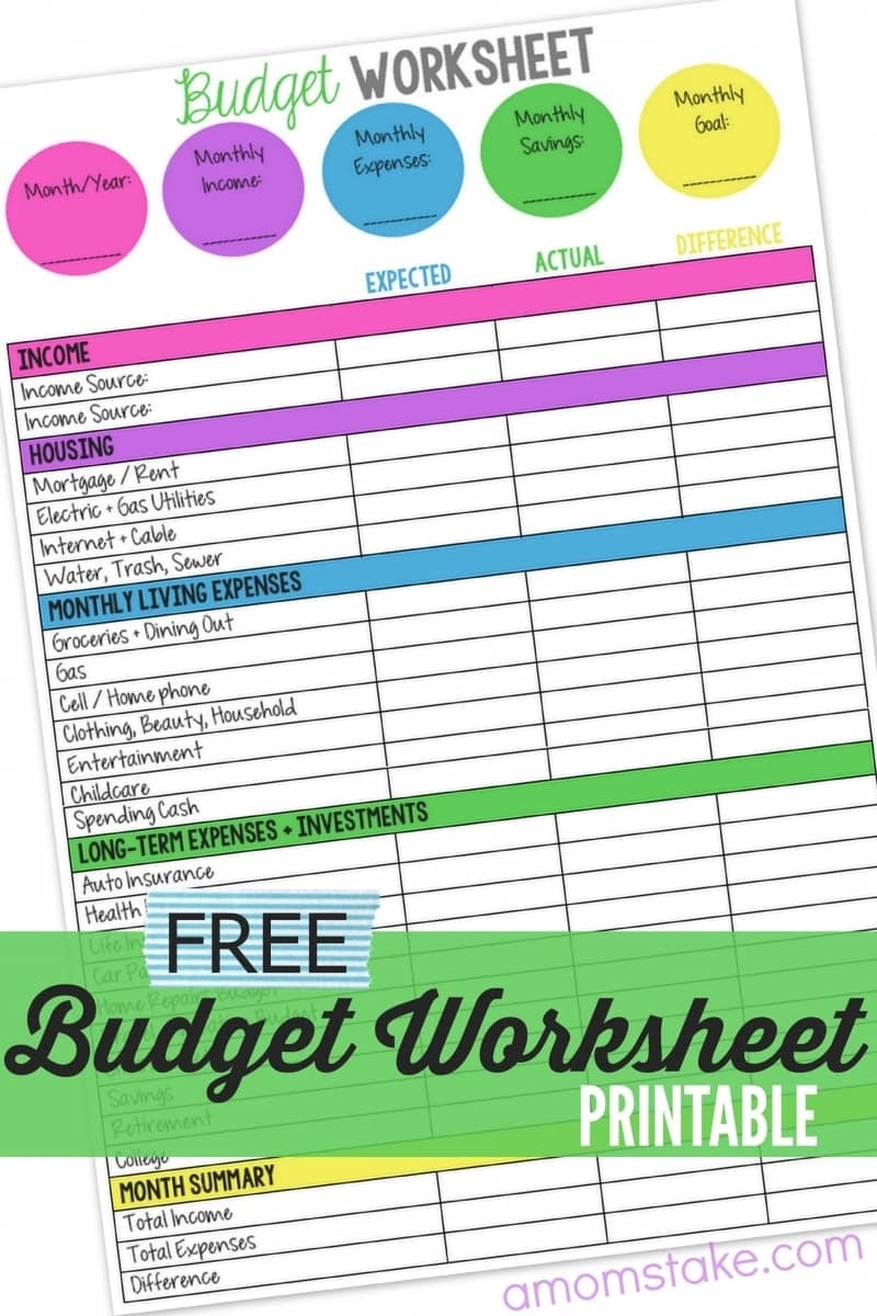 budget worksheet printable free
