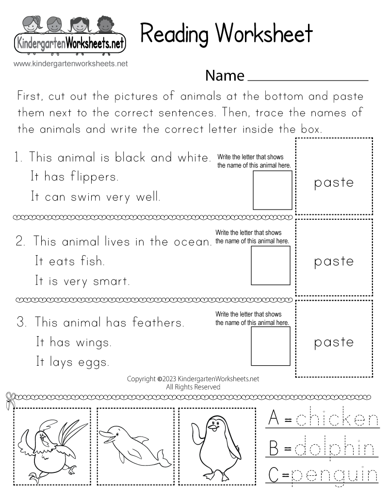kindergarten printable worksheets reading