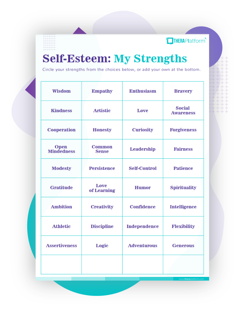 free printable self esteem worksheets