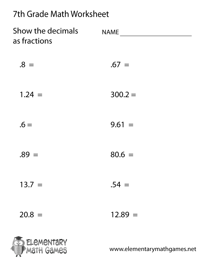 free printable 7th grade worksheets