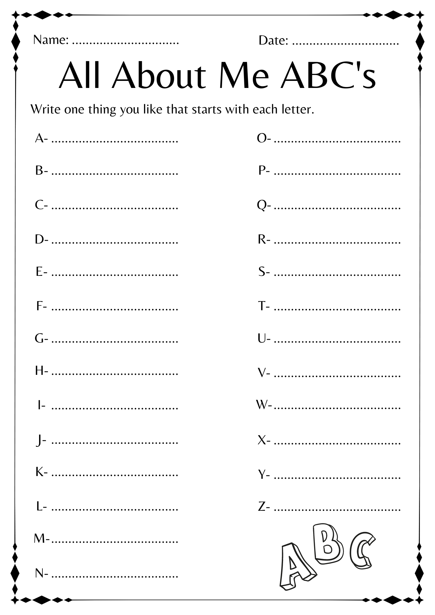 Simple All About Me ABC Worksheet Kindergarten Made By Teachers