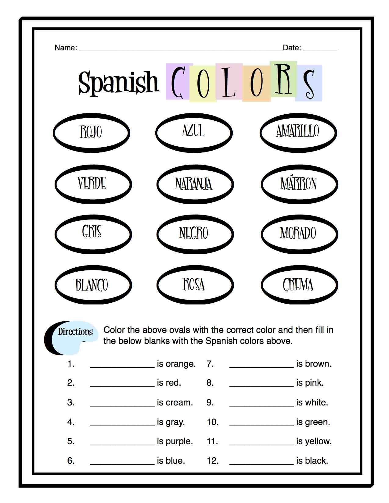 free printable spanish worksheets