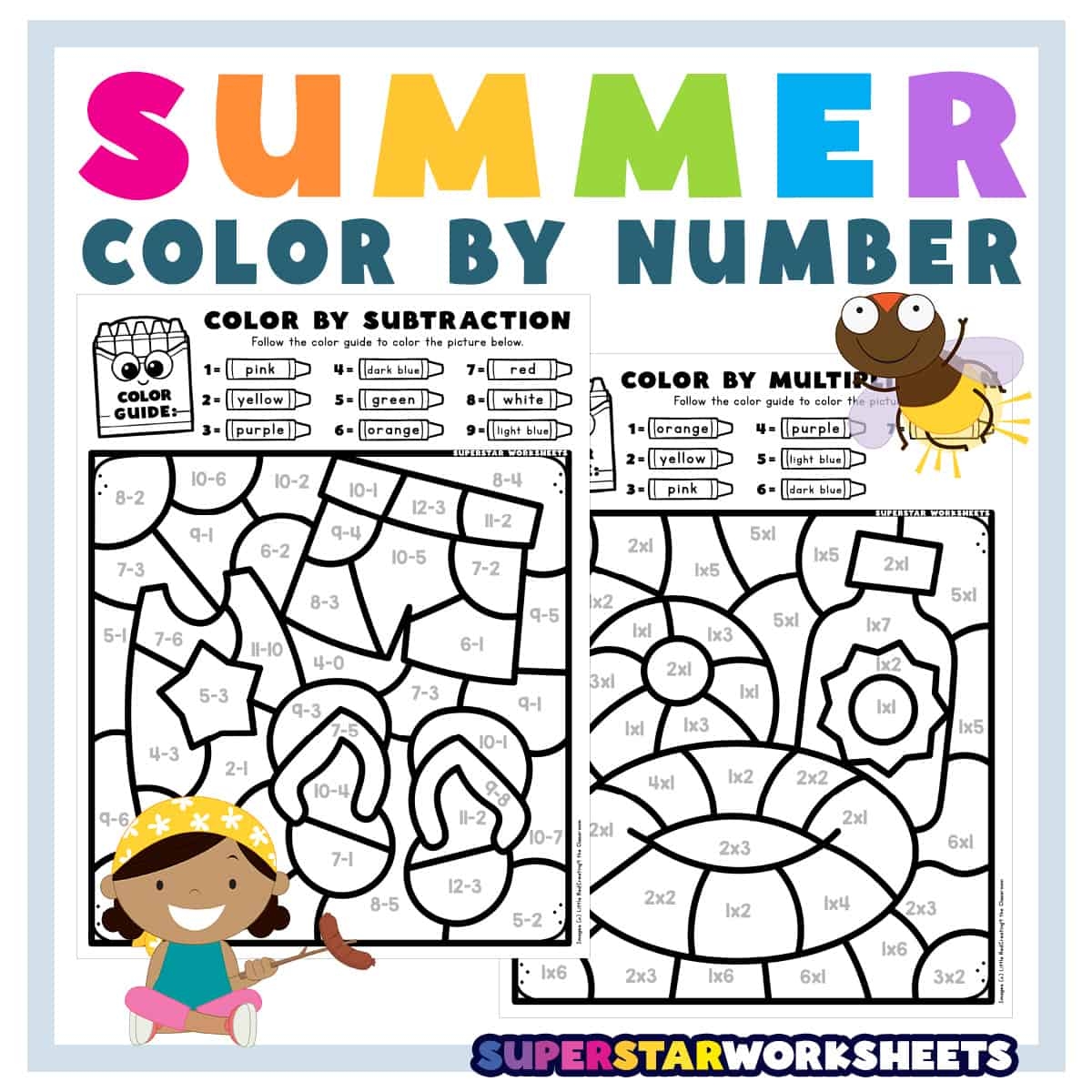 color by number free printable worksheets