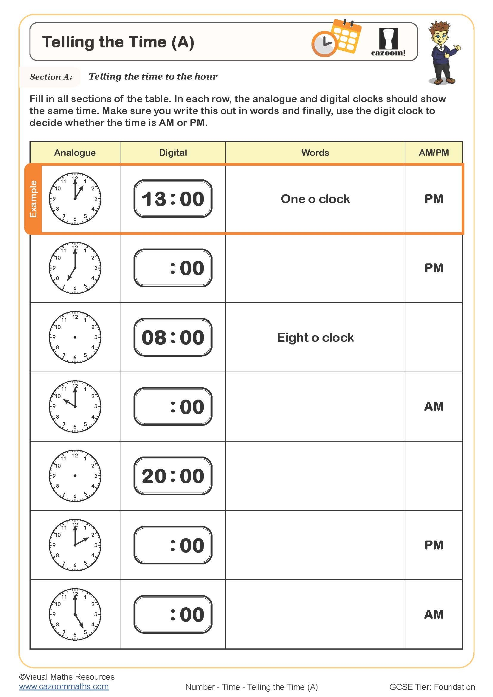 clock worksheets printable