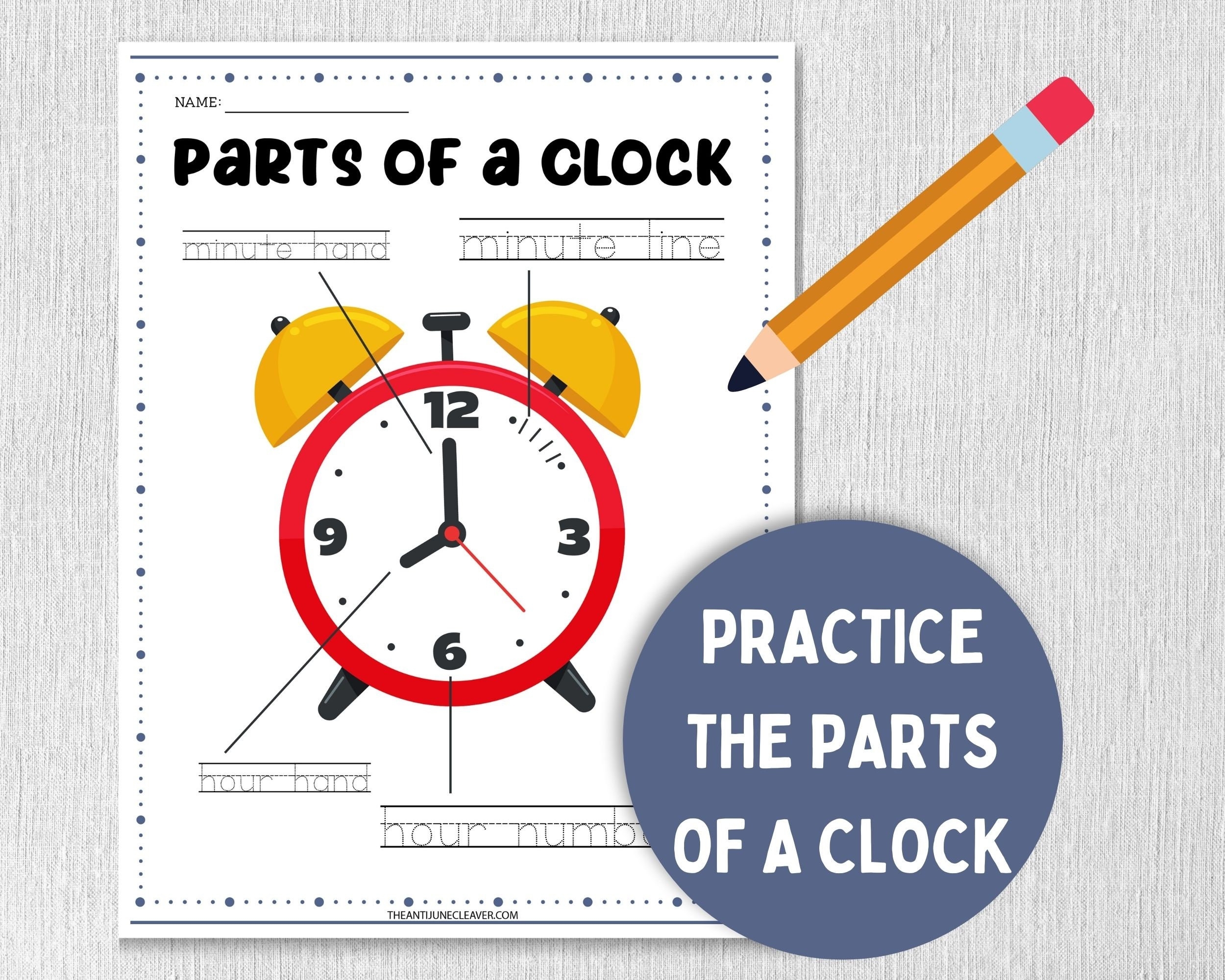Telling Time And Parts Of A Clock Printable Worksheets For Kids Educational Activities Worksheets For Preschool Kindergarten 1st Grade Etsy