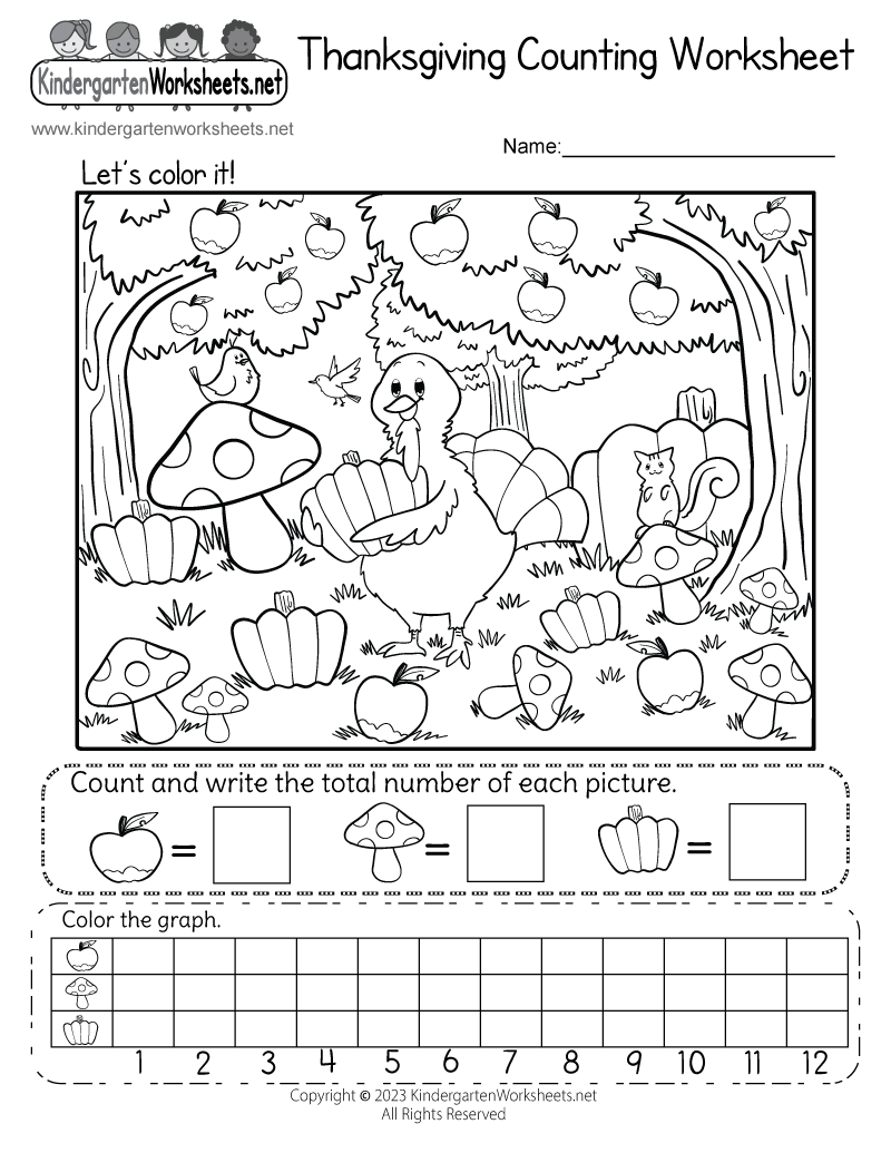 Thanksgiving Counting Worksheet Free Printable Digital PDF
