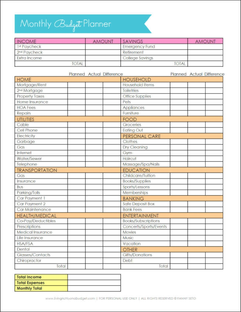 basic budget worksheet printable