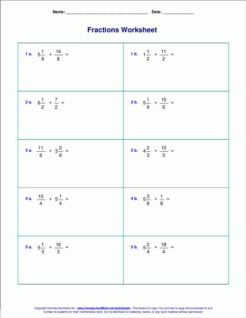 free printable fraction worksheets